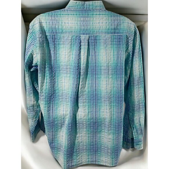 Alan Flusser Mens Aqua Blue Gingham ButtonDown Long Sleeve Shirt 2XL Lightweight - Picture 3 of 8